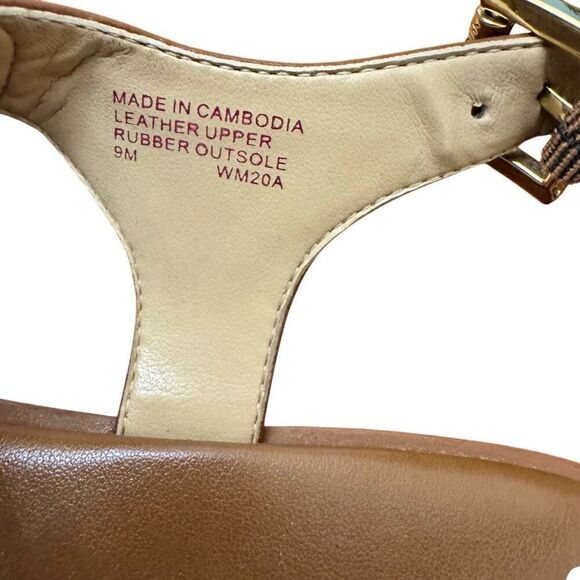 Michael Kors Brown Leather Sandals Gold MK Logo Size 9 - Picture 4 of 6